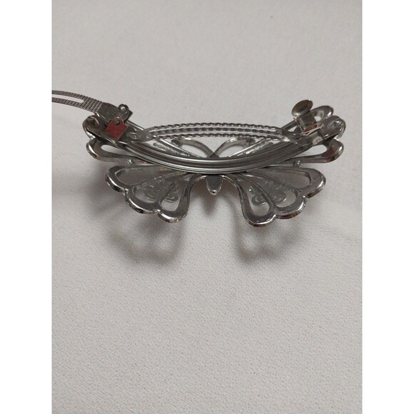 Vintage Butterfly Hair Clip Barrette French Style Silver Tone 3.75"x2.25" - Picture 8 of 10